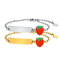 Yiwu Aceon elemen buah lucu baja tahan karat merah hijau Enamel stroberi sisi pesona pribadi anak gelang ID Bar