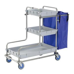 Carrello Ospedaliero a 3 Ripiani in Acciaio Inox, Capacità 50L con Sacca Blu per Pulizia e Uso Medico - Product Image 1