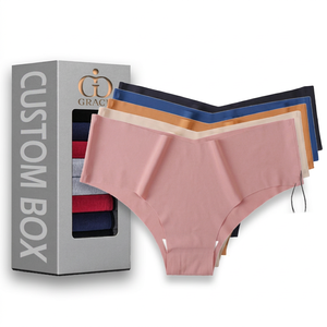 Custom Logo Seamless Everyday Solid Hipster Women's Low-Rise Traceless Ice <b>Silk</b> No Show V-Shape Bonded <b>Panties</b> - Product Image 1