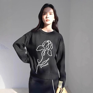 Abito Casual di fascia alta in maglia da donna in autunno e in inverno, disegno semplice, maglione largo e gonna Set in due pezzi - Product Image 2