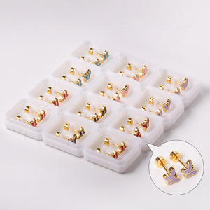 Juego de pendientes de mariposa, postes para las orejas de acero inoxidable coloridos para mujer, regalo, joyería de moda - Product Image 2