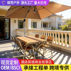 Ensemble de jardin d'extérieur, table en bois avec 6 chaises, structure en aluminium, résistant aux intempéries, design contemporain pour terrasse et balcon - Product Image 2