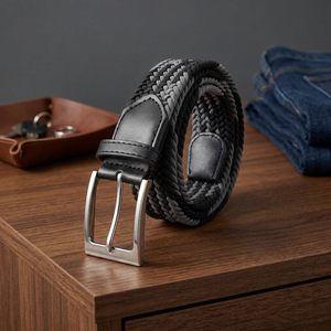 Prix de gros – Ceinture homme en cuir véritable de vachette, écologique, imperméable, tressée, avec boucle ardillon, design sculpté à la main, style vintage BS - Product Image 1