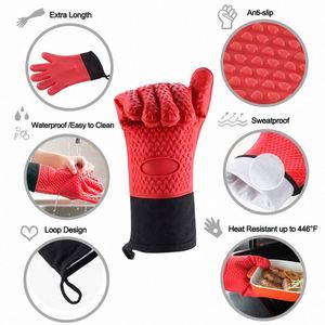 Long Food Grade <b>Silicone</b> Oven Mitts Durable Heat and Slip Resistant BBQ Grill Glove - Product Image 6