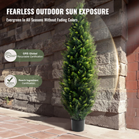 2 Paket Pohon Cedar Topiary Buatan 5FT, Tanaman Pot Evergreen Palsu Tahan UV untuk Dekorasi Dalam dan Luar Ruangan