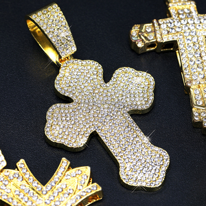 Grand Pendentif Collier Croix Orthodoxe Glaçée Or Style Hip Hop, Pendentif Croix <span class=keywords><strong>Triple</strong></span> Jésus Chrétien Tendance avec Baguettes - Product Image 6