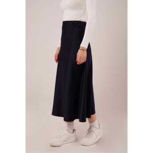 Wholesale Midi <b>A</b>-<b>Line</b> <b>Navy</b> Blue Satin <b>Skirt</b> Bell-Shape Button Decoration Casual Sexy Style Skinny Fit Summer Autumn Spring Light - Product Image 3