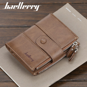 Baellerry <b>Men's</b> Short <b>Wallet</b> Coffee Color Large Capacity Zipper Coin Purse Multi Card Slot Buckle Design - Product Image 3