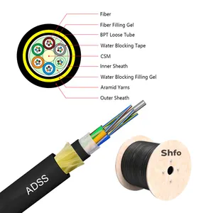 SHFO-ADSS Fabricante de cabos de fibra óptica de bainha dupla única, cabo de alimentação ADSS de 4 núcleos, faixa de 24 48 núcleos, cabo de fibra óptica para exterior