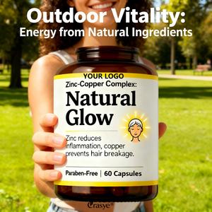 Oem/Odm Aanpasbare Zink-Kopercapsules Met 50Mg Zink, 2Mg Kopersupplement Voor De Gezondheid Van De Huid En Het Haarhart Voor Volwassenen - Product Image 3