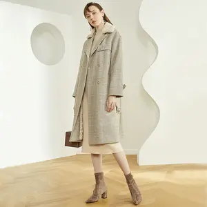 2024 alla moda cappotto in lana scozzese da donna cappotto da donna con colletto sherpa staccabile giacca lunga cappotto da donna