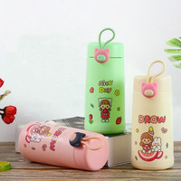 Bouteille d'eau en verre dépoli chat fraise pour enfants fille bouteille de jus de lait de voyage étanche avec couvercle en paille