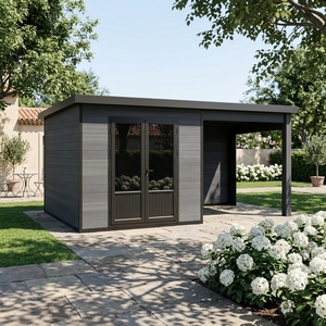 Abri de jardin en bois composite WPC de la série D, robuste, avec fenêtres à température constante en verre anti-balles et protection UV - Product Image 3