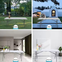 Mesa Plegable Moderna Portátil de Plástico HDPE de 180 cm, Fácil de Limpiar, Diseño Plegable a la Mitad en Color Blanco para Fiestas y Eventos al Aire Libre
