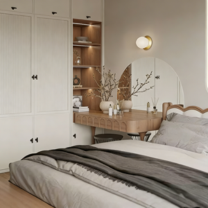 Armario de Madera Maciza de Color Claro Moderno Personalizado con Estante Abierto de Exhibición, Muebles de Dormitorio, Estética, Guardarropa, Mejor Precio - Product Image 2