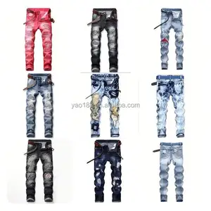 2024 Herrenmode Vintage Street Slim individuelle Jeans rote Jeans Denim zerrissene Herrenjeans