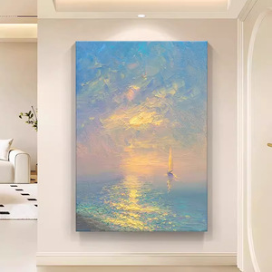 Seascape Painting Sunrise At Sea Impressionism Style Hand Painted Unframed Art For Entryway Bedroom Living Room - Product Image 4