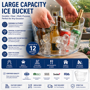 Juego de 2 Cubetas de <span class=keywords><strong>Hielo</strong></span> de Plástico PET Transparente de 12L para Fiestas, Bar de Cócteles, Enfriador de Vino, Cubetas Decorativas de Acero y Metal para Bebidas - Product Image 4
