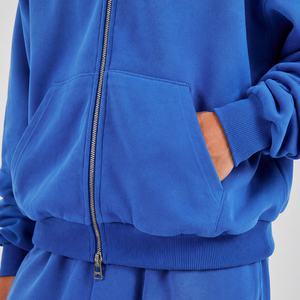 Sudadera con capucha y cremallera <span class=keywords><strong>para</strong></span> <span class=keywords><strong>hombre</strong></span>, de algodón grueso tipo felpa, con lavado ácido, corte cropped y holgado, con pedrería, personalizable con logotipo del fabricante. - Product Image 4