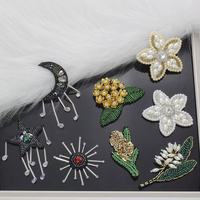 Applique florale céleste brillante RYL avec perles, lune, étoile et franges pour accessoires vestimentaires et fournitures de bricolage
