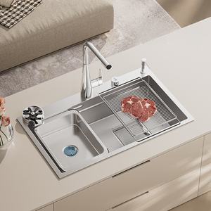 Évier de cuisine en acier inoxydable 304 couleur naturelle, type à marches, grand bac unique, évier de lavage épaissi - Product Image 1