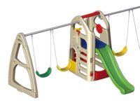 Ensemble de balançoires pour enfants avec toboggan et maisonnette, équipement de terrain de jeu extérieur, combinaison balançoire-toboggan-escalade pour enfants de maternelle