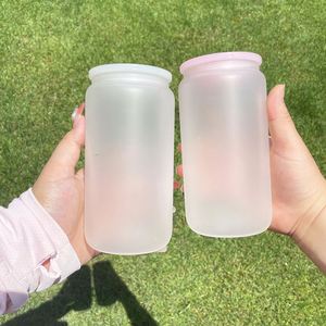 Canette en verre transparente de 16 oz avec couvercle en plastique recyclable, personnalisable, pour bière, soda, jus, sublimation - Product Image 4