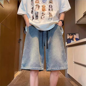 Summer New American Style Reversible <b>Bamboo</b> <b>Fiber</b> Denim Shorts Men Thin Design Niche Loose Fit Plus Size Sports Casual - Product Image 3