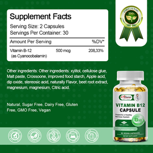 Capsules complexes de vitamine <span class=keywords><strong>B12</strong></span> de soutien de la santé des cellules nerveuses 60pcs capsules de cobalamine - Product Image 2