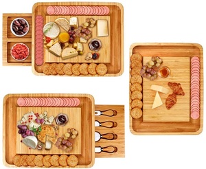 Grand plateau de charcuterie pour la cuisine, craquelins à vin, plateau de service pour <span class=keywords><strong>brie</strong></span> et viande, ensemble de planche à fromage <span class=keywords><strong>en</strong></span> bois et bambou - Product Image 3
