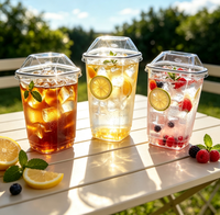 Gobelet en plastique PET transparent personnalisé avec logo, forme polygonale, jetable et recyclable, avec couvercle diamanté pour café glacé, boissons aux fruits et bubble tea – Vente en gros