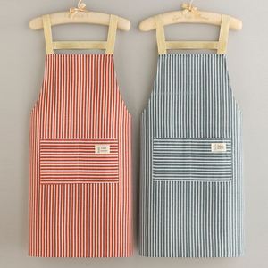 Delantal de cintura a la moda con rayas de algodón y lino, lavable y resistente a las manchas, para cocina, trabajo y uso doméstico, venta al por mayor, con logotipo. - Product Image 1