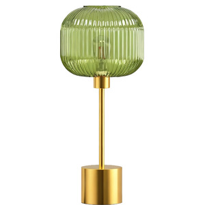 Modern Brass <b>Table</b> Lamp Green Ribbed Glass Shade Touch Control Dimmable LED Bedside Desk Lighting - Product Image 5