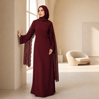 Mexizo 2026 Ensemble 2 pièces Abaya Modeste pour Femmes Musulmanes, Robe Longue avec Cape Entièrement en Dentelle, Vêtement Islamique de Dubaï, Manches Longues, Élégant, Couleur Unie