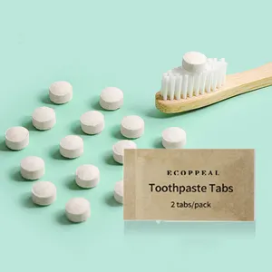 Hotel Travel Size Dentífrico Dentes Whitening Eco Friendly Kraft Paper Packaging Organic Travel Toothpaste Tablets