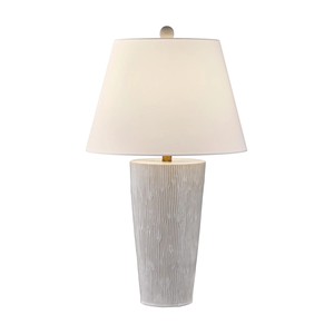 White Textured Ceramic Taper Modern Minimalist Table Lamp | Sleek <b>Lighting</b> for Hotel Guest Room & Office <b>Space</b> - Product Image 1