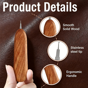 Enfile-aiguille en bois fait main pour la couture à la main - Manche en bois dur <span class=keywords><strong>avec</strong></span> <span class=keywords><strong>crochet</strong></span> en acier inoxydable (1 cm d'extension) pour un enfilage facile - Product Image 3