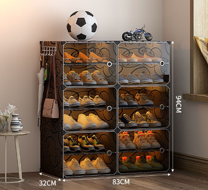 Meuble à <span class=keywords><strong>chaussures</strong></span> pliable en plastique 6 niveaux avec crochets extensibles, portes anti-poussière, design moderne, pour la maison, l'atelier, le salon et l'entrée - Product Image 3