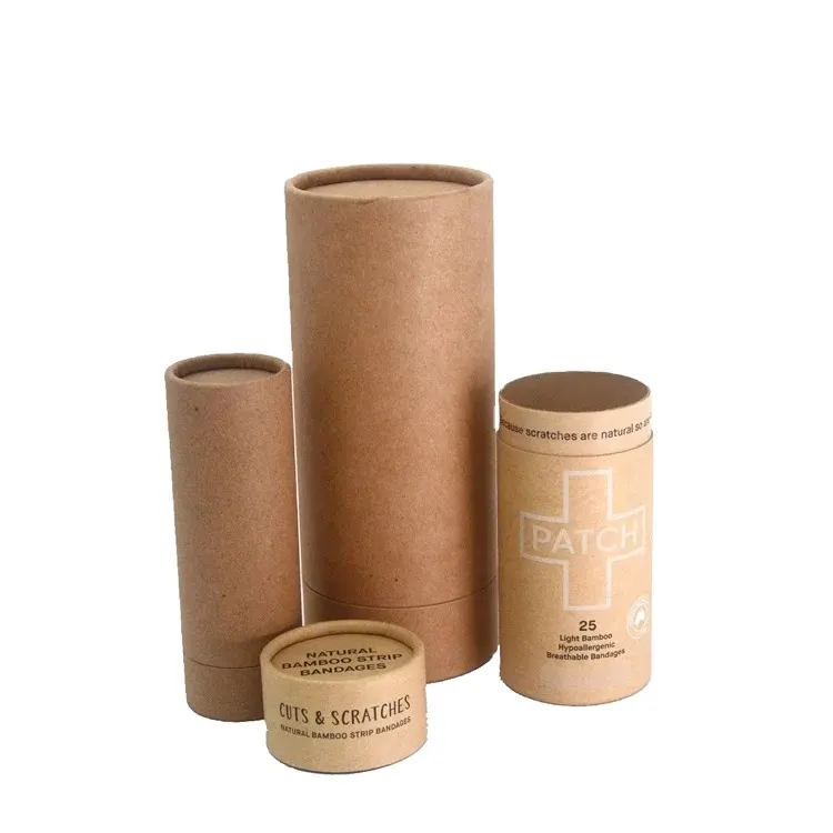 Cajas redondas de cartón compostable personalizadas, cilindro biodegradable sin aluminio, tubo de papel para embalaje de té de cartón Kraft