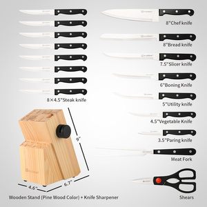 Astercook Set coltello da 15 pezzi con blocco affilatore Stovekraft supporto <span class=keywords><strong>angolare</strong></span> cesoie da <span class=keywords><strong>cucina</strong></span> 6 pezzi Set con blocco di legno - Product Image 6