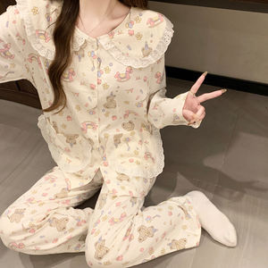 ชุดนอนแขนยาวผ้าฝ้ายเนื้อนุ่มสบายและทันสมัย รุ่นฤดูใบไม้ผลิและฤดูใบไม้ร่วง ชุดนอนน่ารักสำหรับผู้หญิง - Product Image 6