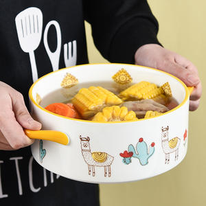 Bol à soupe à double oreille, bol à nouilles instantanées couvert de céramique, dortoir pour étudiants - Product Image 3