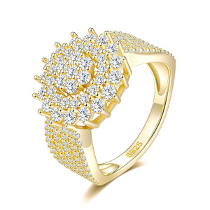 Luxury Women's <b>Gold</b> Plated 925 Silver Moissanite <b>Cocktail</b> <b>Ring</b> Round Brilliant Cut Pave Setting Flower Shape Wedding Jewelry - Product Image 1
