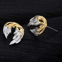 Boucles d'oreilles à clous en forme d'ailes d'ange noires pour femmes, argent sterling 925, boucles d'oreilles élégantes et tendance, bijoux fins de créateur personnalisés, vente en gros