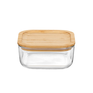 <b>Container</b> Quadro with Lid Bamboo Frigoverre Bormioli <b>Glass</b> 1 l 15 x 6.4 h cm Catering Supplies Wholesale Restaurant Supplies - Product Image 1