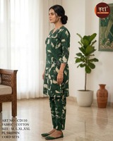 Set Pakaian Wanita Dua Potong Bahan Katun Hijau Terlaris, Cepat Kering, Lembut, Modern, Kasual, Cocok untuk Pesta, Tersedia Diskon