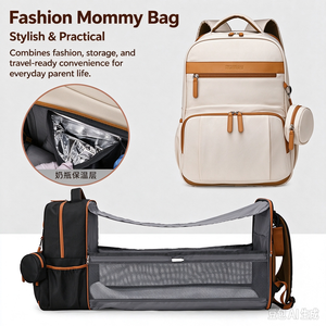 Foldable Baby <b>Bed</b> Diaper Backpack, Water Resistant Mommy Bag with Detachable Insulated Bottle <b>Pocket</b> - Product Image 5