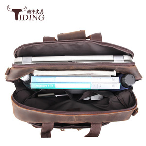 Tiding Genuine Leather <b>Briefcase</b> Dark Brown Men Business Travel Expandable Laptop Bag - Product Image 4
