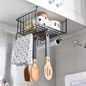 Metal Kitchen Cabinet Under Rack Shelf <b>Hanging</b> Basket <b>Wall</b> Mounted <b>Storage</b> Organizer For Utensils And Supplies - Product Image 4