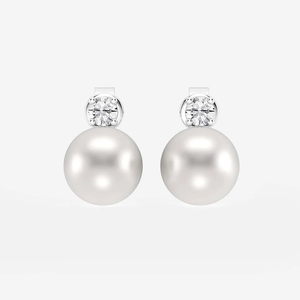 Élégantes boucles d'oreilles clous en perles de culture d'eau douce de 8,5 à 9,0 mm et diamants de laboratoire de 1,5 carat avec une brillance intemporelle, éthiques et raffinées - Product Image 1